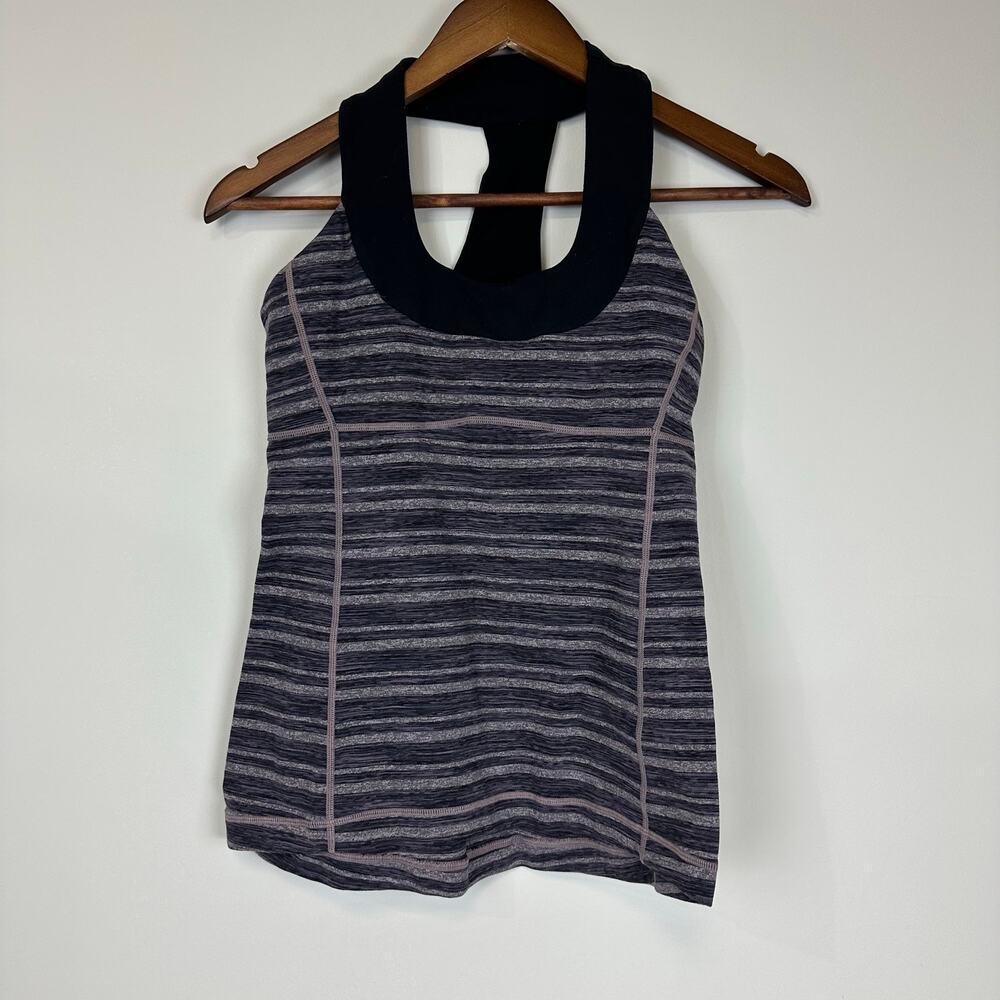 Lululemon Striped RacerBack Tank sz 0* Built in Bra Athleisure Exercise Gym